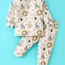 Simply Foam Full Sleeves Winter Night Suit Lion Print - Off White-image-48