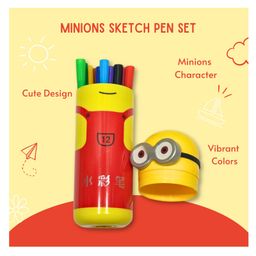 Paper Moon Cute Minions Sketch Pens Box With 12 Colored Pens  for Kids - Multicolor-23