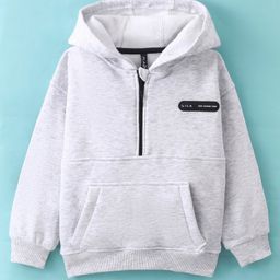 Little Kangaroos Fleece Knit Full Sleeves Hoodies With Back Text Print - Grey-image-30