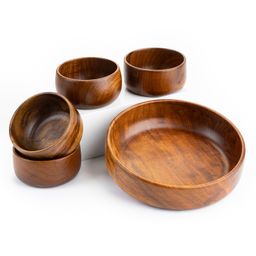Think Artly Baro wooden bowls -1 large and 4 small bowls-12