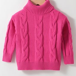 Kookie Kids Full Sleeves Turtle Neck Pullovers Sweater Cable Knit Design - Fuchsia-image-39