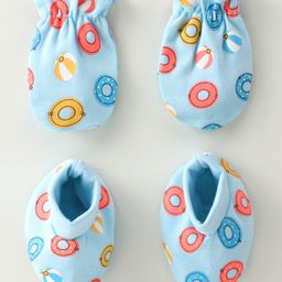 Babyhug 100% Cotton Mittens & Booties Water Rings Print - Blue-28