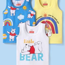 Babyhug Disney Single Jersey Knit Sleeveless Sandos With Winnie The Pooh Graphics Pack of 3 - Blue Yellow & White-picture-28