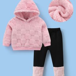 Kookie Kids Full Sleeves Hooded Solid Winter Wear Suit - Pink-picture-1