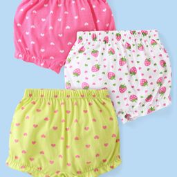 Babyhug 100% Cotton Knit Heart & Fruity Printed Bloomers Pack of 3 - Multicolour-image-76