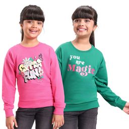 Honeyhap Premium Cotton Looper Knit Full Sleeves Sweatshirts With Text Design - Pink & Green-image-68