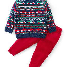 Babyhug Knit Full Sleeves Sweater Set with Aztec & Cars Design - Multicolour-image-110
