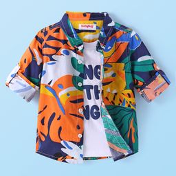 Babyhug Cotton Woven Full Sleeves Jungle Theme Printed Shirt with Inner T-Shirt - Multicolor-image-69