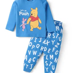 Babyhug Disney Single Jersey Knit Full Sleeves Night Suit With Winnie And Friends Graphics - Blue-picture-27
