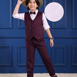 Mark & Mia Full Sleeves Polka Dots Printed 3 Piece Party Suit with Bow - Wine-image-87
