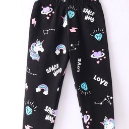 Doreme Single Jersey Knit Full Length Leggings With Unicorn Print - Black-picture-42