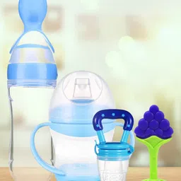 Kidbea Baby Fruit & Spoon Feeder with Blue Shipper soft pacifer/feeder and Grapes Shape Silicone Baby Teether, Anti-Colic, Plastic-Free Pack of 4-picture-6