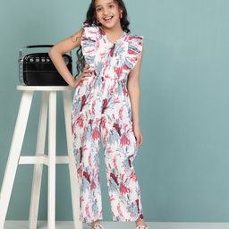 Fashion Dream Cap Sleeves Leaves Printed Jumpsuit - White-image-3