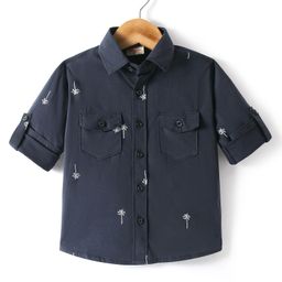 Rikidoos Full Sleeves Palm Trees Embroidered Shirt - Navy Blue-picture-45
