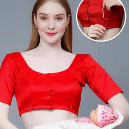 Dummy Shape Cotton Half Sleeves Floral Foil Printed Maternity Blouse With Nursing Access - Red-picture-18