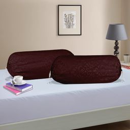 Kuber Industries 2 Pcs Aesthetic Bolster/Side Pillow Cover with Dori for Sofa & Diwan | Washable Cylindrical Takiya & Round Pillow Cover for Home Decoration | Floral Design - Brown-picture-25