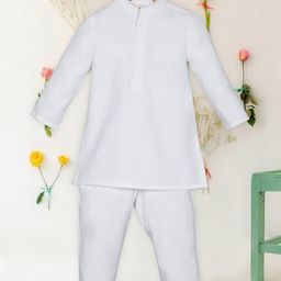 Saka Designs By Sapna Full Sleeves Solid Kurta Pyjama - White-image-78