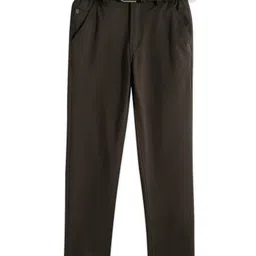 CAVIO Lycra Blend Solid Trousers With Belt - Brown-picture-4