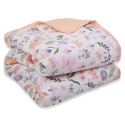 My Milestones 100% Premium Cotton 4 Layered Baby Muslin Blanket Butterfly Print L 109 x B 109 cm - Peach-picture-10