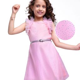 Hola Bonita Knit Sleeveless Glitter Mesh Fabric Solid Dress - Pink-image-34