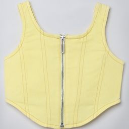 Taffykids Denim Sleeveless Stitch Detail Zip Up Crop Top - Yellow-image-89