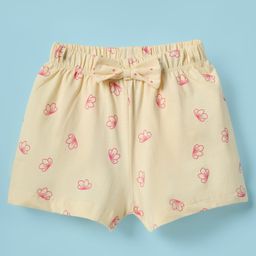 Tango Single Jersey Knit Knee Length Shorts With Bow Applique & Floral Print - Lemon-image-41