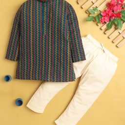 Jeet Ethnics Cotton Blend Full Sleeves Chevron Printed Kurta Pyjama - Multi Colour-25