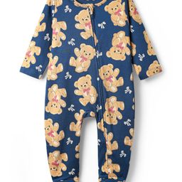 Babyhug Cotton Knit Full Sleeves Footed Sleep Suit with Bear Print - Navy Blue-image-72