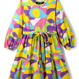 Pine Kids Cotton Knit Full Sleeves Frock With Abstract Print - Multicolour-picture-11