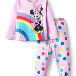 Babyhug Disney Single Jersey Knit Full Sleeves Night Suit With Minnie Mouse Graphics - Pink-picture-37