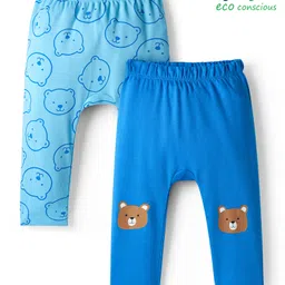 Babyoye 100% Cotton Knit Full Length Diaper Leggings with Bear Print Pack of 2 - Blue-picture-26
