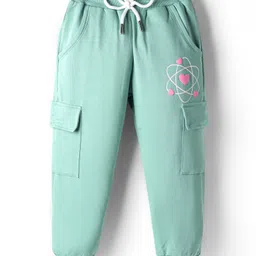 Smarty Girls Looper Knit Full Length Pajama With Heart Print & Cargo Pockets - Sea Green-picture-12