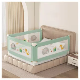 Kids Station Foldable Bed Rail Guard 3 Side, Green (192 x 150 cm) Adjustable Height Baby Safety Barrier for Queen Size Bed (6.3ft x 5ft, Basic)-picture-43