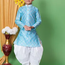 Sangria Boys Floral Embroidered Sequinned Dupion Silk Straight Kurta With Dhoti Pants-image-45
