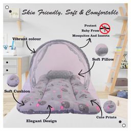 Babytoons New Born Baby Bedding Set Reversible Nest Mattress with Net Sleeping Bag (Grey, 0-12 Months) image 3