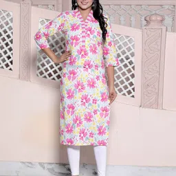 Jevi Prints Floral Printed V-Neck Pure Cotton Straight Kurta-picture-49