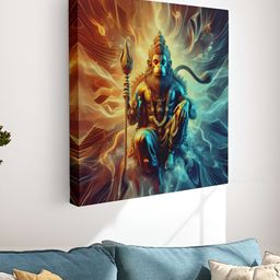 Myntra Elegant Homes Blue & Gold-Toned Lord Hanuman Canvas Wall Art-image-91