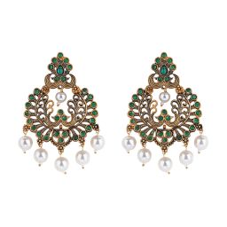 Teejh Siyaa Dark Green Golden Dangler Earrings image 3