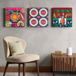 India Circus Pink Canvas Eternal Homeland Wall Art - Set of 3-33