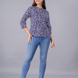 THE WHITE FEATHERS Floral Printed Mandarin Collar Top-image-59