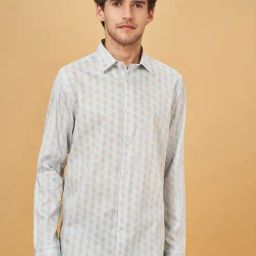 Byford By Pantaloons Novelle Peach Cotton Slim Fit Printed Shirt-image-6