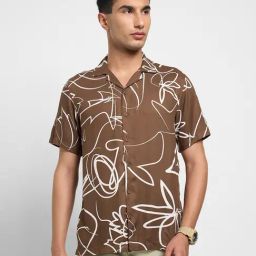 People By Pantaloons Brown Relaxed Fit Printed Shirt-image-49