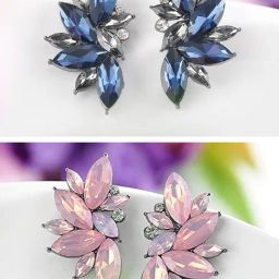 OOMPH Pink & Blue Large Floral Crystal Fashion Stud Earrings - Set of 2-40