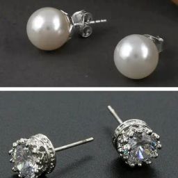 OOMPH Silver Round Crown Cubic Zirconia & White Pearl Stud Earrings - Set of 2-27