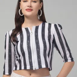 RAYWARE Women Colourblocked Crop Shrug-image-31