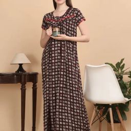 Sweet Dreams Brown Cotton Printed Nighty-image-58