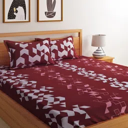 Dreamscape Maroon Geometric Flat 144 TC 1 Double Queen Bedsheet with 2 Pillow Covers-picture-0