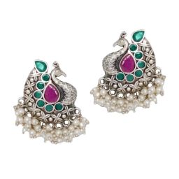 Teejh Ethnic Nirali Multicolored Silver Oxidized Stud Earrings image 3