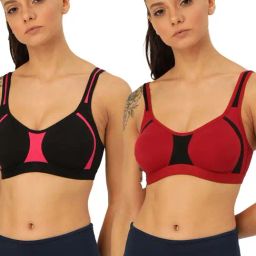 Lady Lyka Multicolor Non Wired Non Padded Sports Bra (Pack of 2)-picture-0