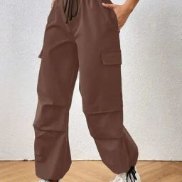 Broadstar Brown Regular Fit High Rise Parachute Trousers-image-93